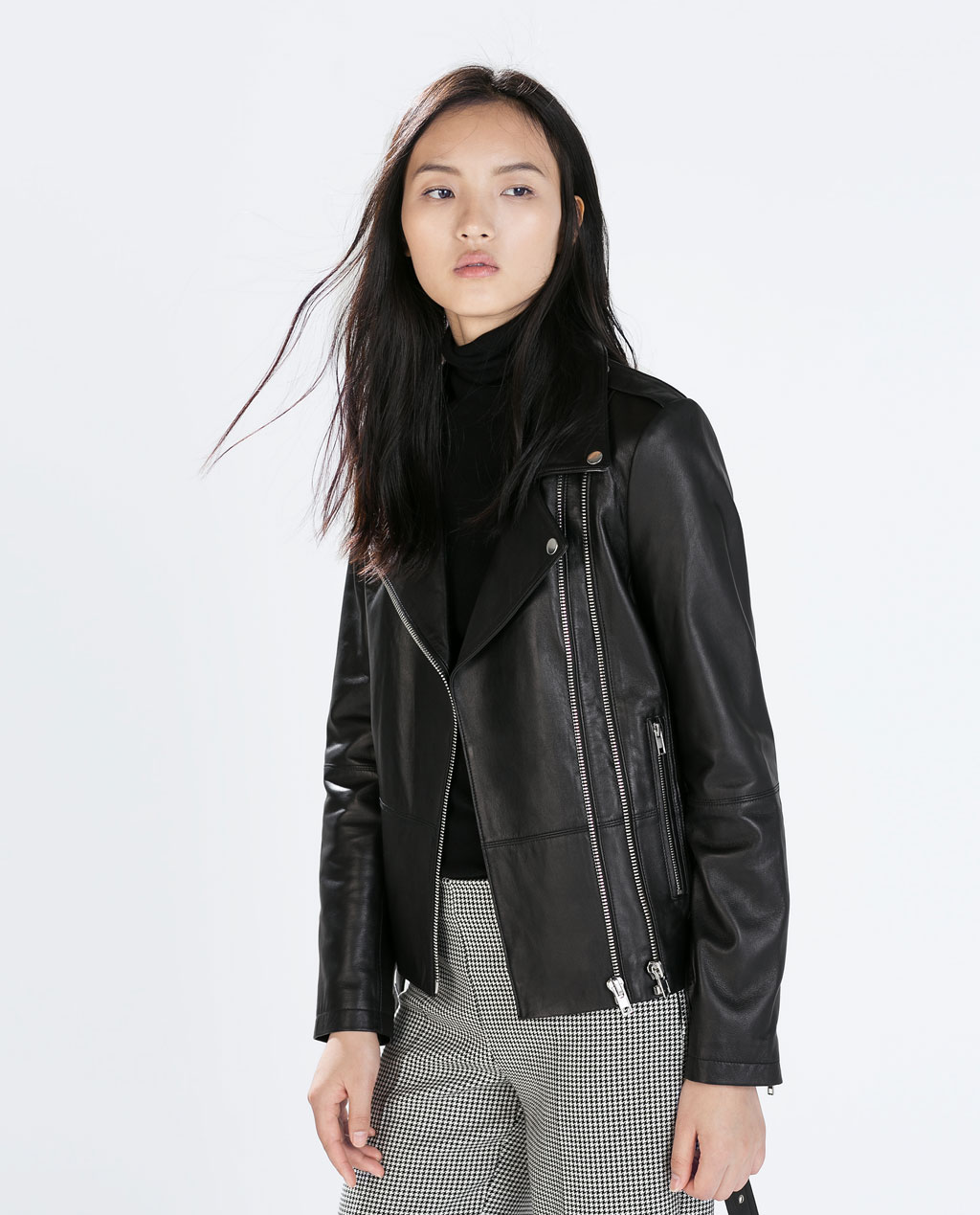 zara zipped leather biker jacket